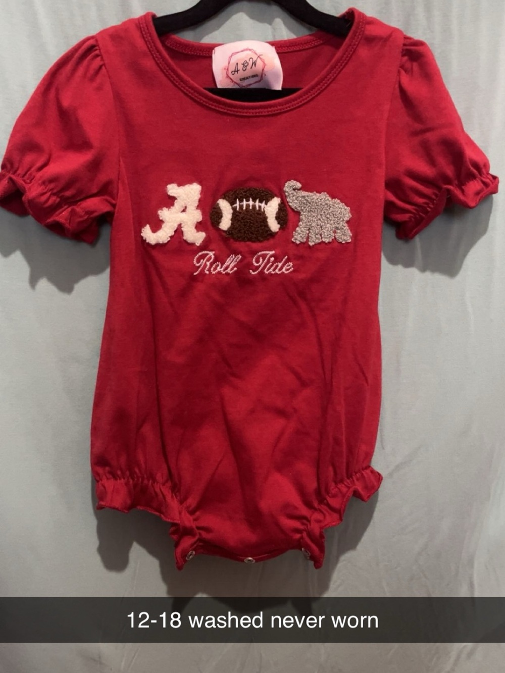 Red 'Roll Tide' Baby Romper with Football Applique